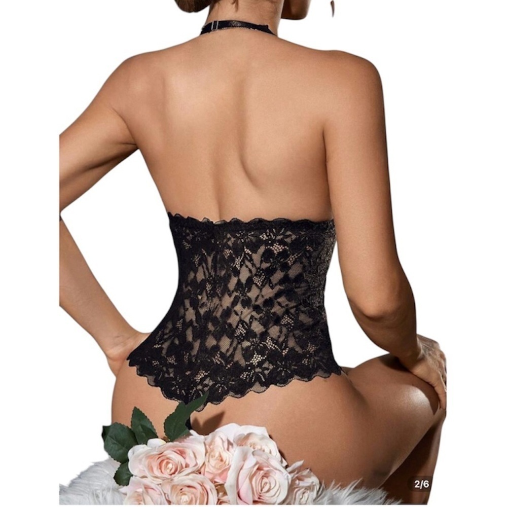 Black Lace Bodysuit Teddie Lingerie. New. Sizes Med, Large, XL - Picture 3 of 8